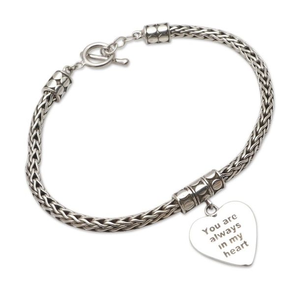 Alternate image for Hand Made Sterling Silver Heart Charm Bracelet Always in Silver