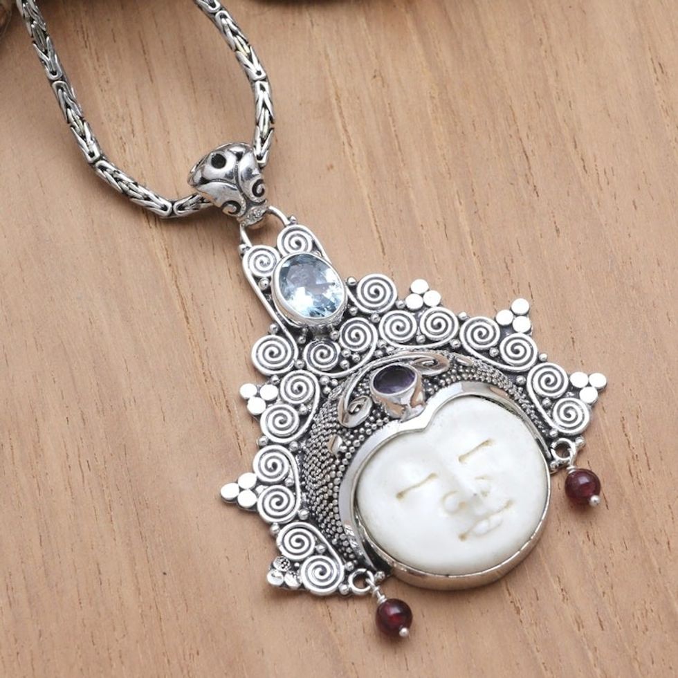 Handmade Blue Topaz and Amethyst Pendant Necklace 'Sleeping Fairy'