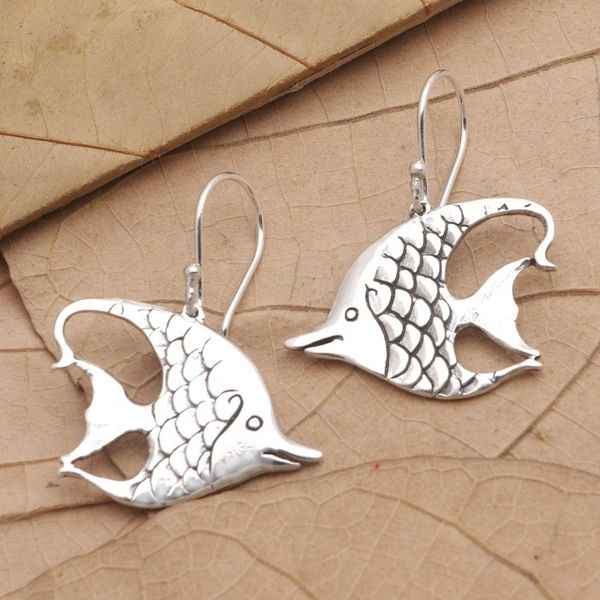 Alternate image for Hand Made Sterling Silver Fish Dangle Earrings Moorish Fish