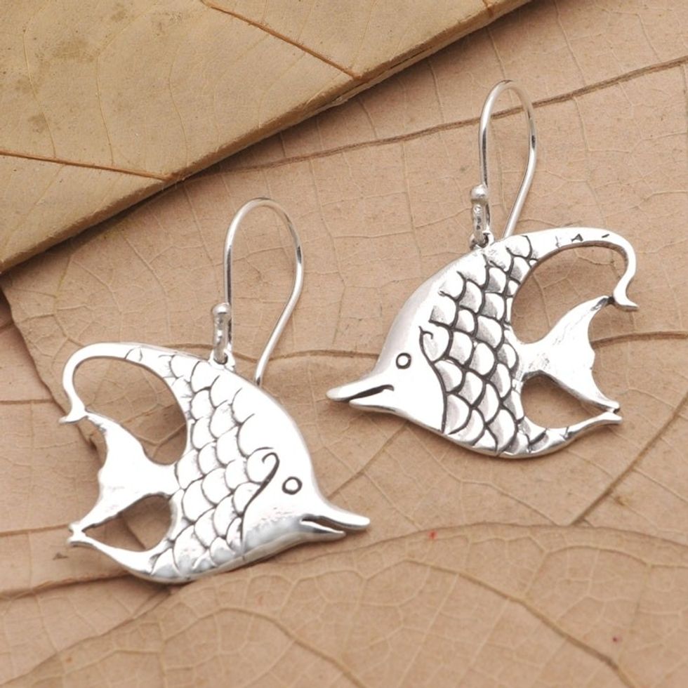 Hand Made Sterling Silver Fish Dangle Earrings 'Moorish Fish'