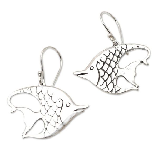 Alternate image for Hand Made Sterling Silver Fish Dangle Earrings Moorish Fish