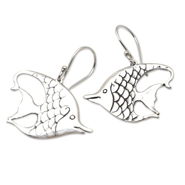 Alternate image for Hand Made Sterling Silver Fish Dangle Earrings Moorish Fish
