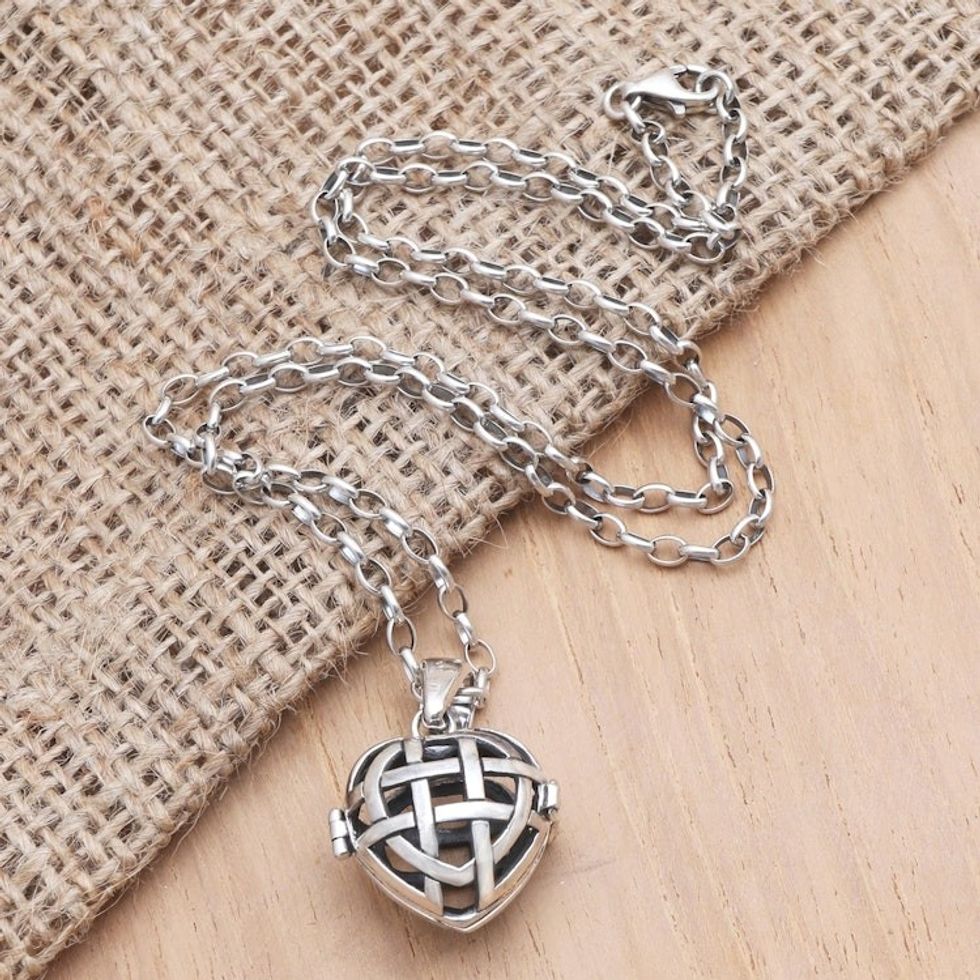 Artisan Made Sterling Silver Locket Necklace 'Love Yourself'