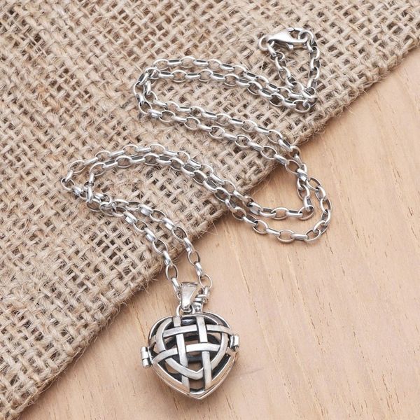 Alternate image for Artisan Made Sterling Silver Locket Necklace Love Yourself