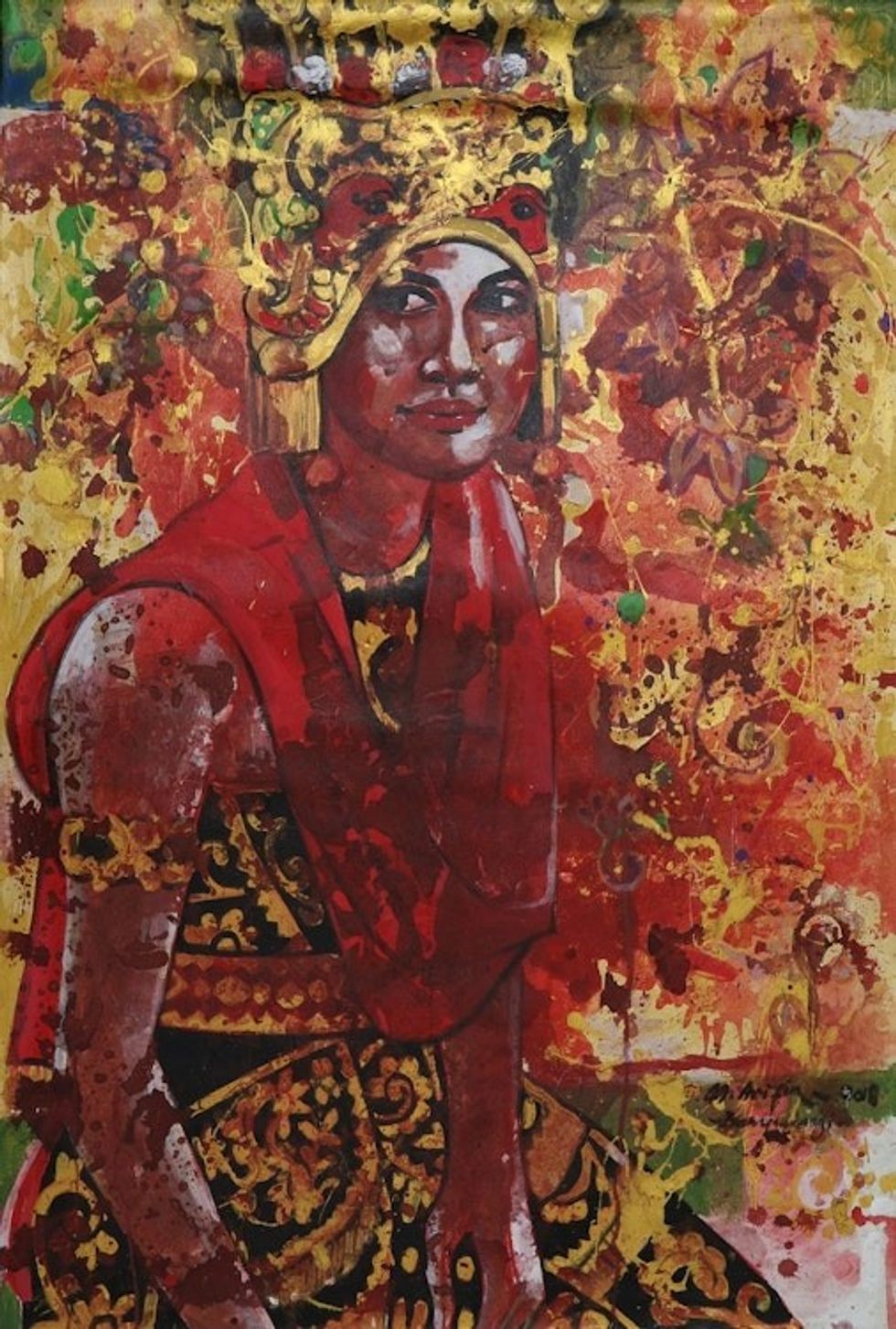 Signed Acrylic Dancer Painting from Bali 'Gandrung Jaran Goyang'