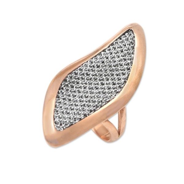 Alternate image for Rose Gold-Plated Brass and Mesh Cocktail Ring Rosy Leaves
