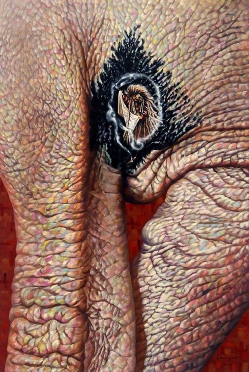 Signed Realist Oil Painting on Canvas 'Tanda Hitam'
