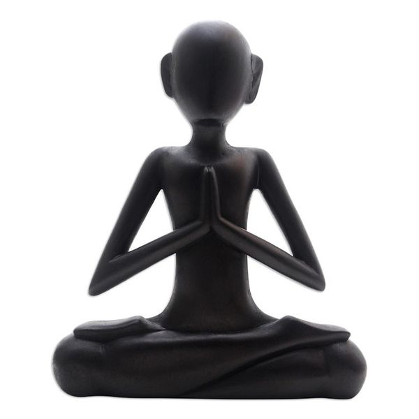 Alternate image for Black Suar Wood Yoga Statuette from Bali Sukhasana