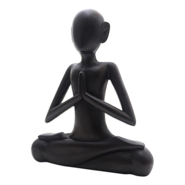 Alternate image for Black Suar Wood Yoga Statuette from Bali Sukhasana