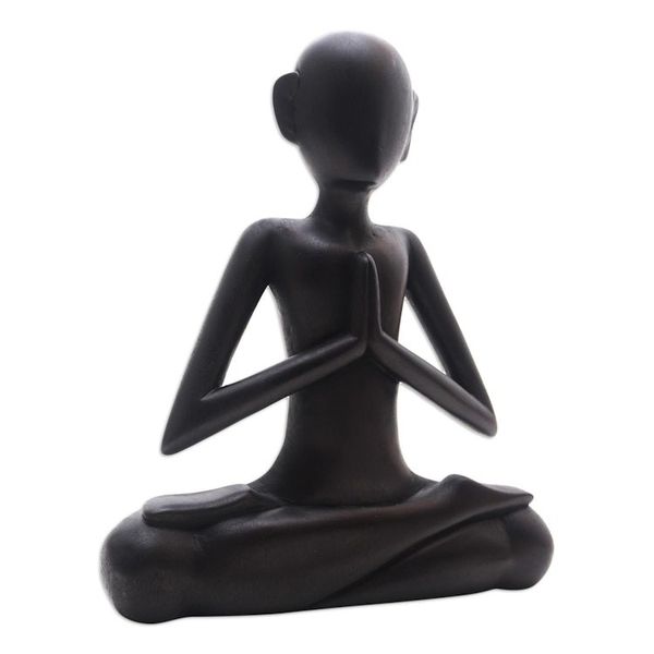 Alternate image for Black Suar Wood Yoga Statuette from Bali Sukhasana