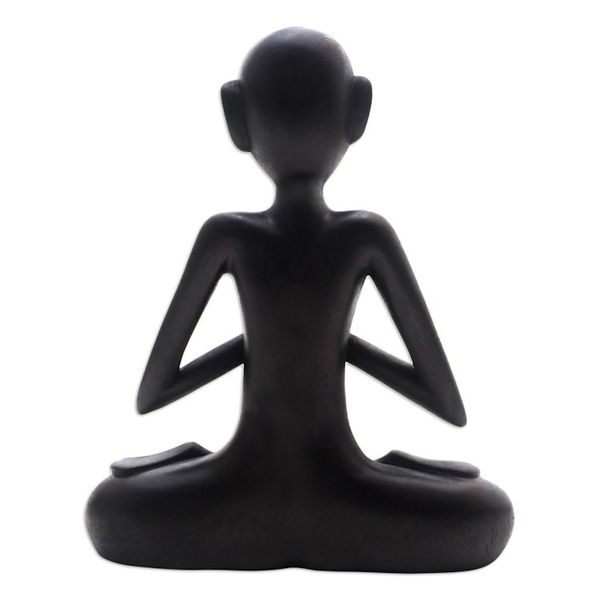 Alternate image for Black Suar Wood Yoga Statuette from Bali Sukhasana