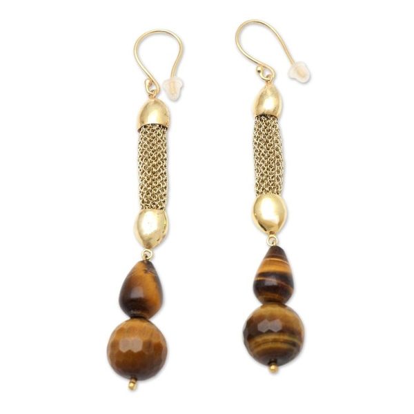 Alternate image for Gold-Accented Tigers Eye Dangle Earrings Golden Tiger
