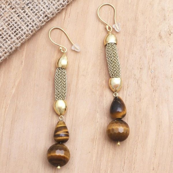 Alternate image for Gold-Accented Tigers Eye Dangle Earrings Golden Tiger