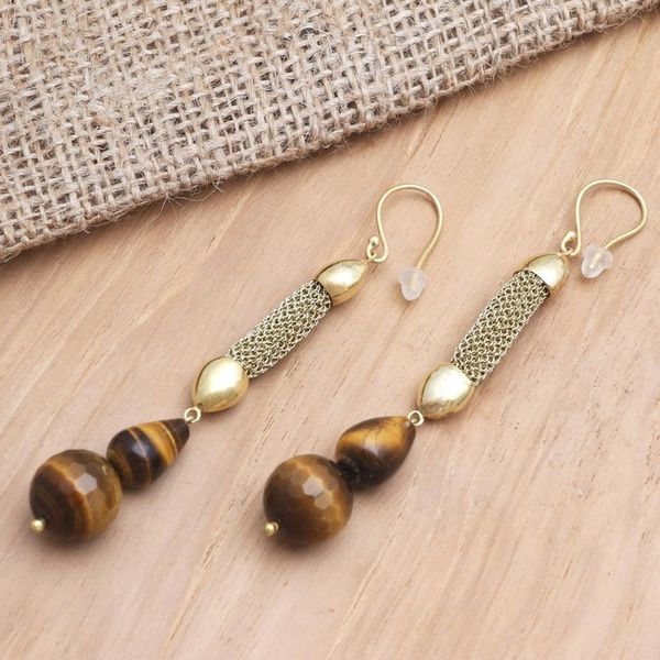 Alternate image for Gold-Accented Tigers Eye Dangle Earrings Golden Tiger