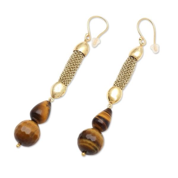 Alternate image for Gold-Accented Tigers Eye Dangle Earrings Golden Tiger