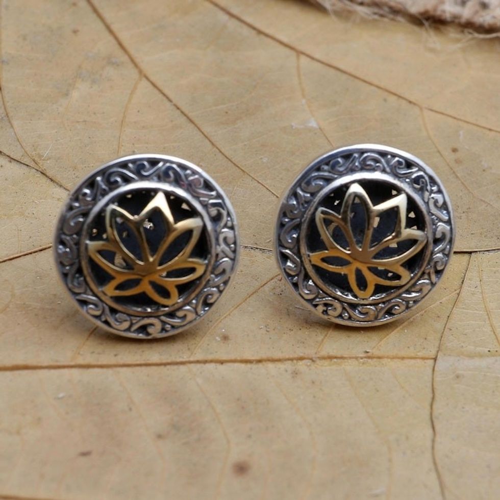 Gold-Accented and Sterling Silver Button Earrings 'No Longer Alone'