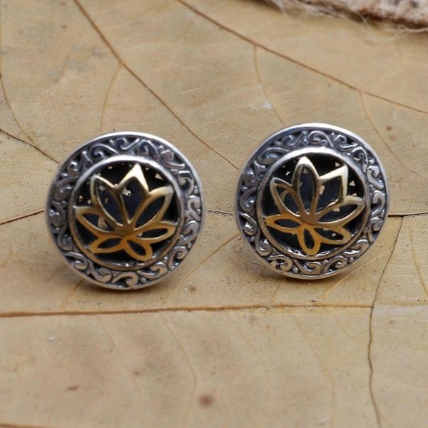 Alternate image for Gold-Accented and Sterling Silver Button Earrings No Longer Alone