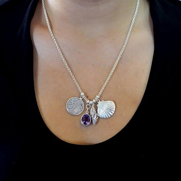 Alternate image for Amethyst and Sterling Silver Shell-Motif Pendant Necklace Ocean Trip