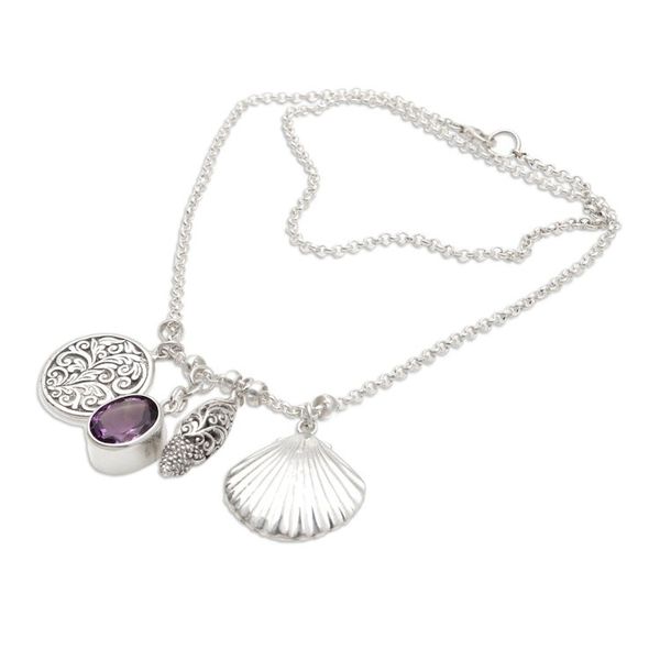 Alternate image for Amethyst and Sterling Silver Shell-Motif Pendant Necklace Ocean Trip