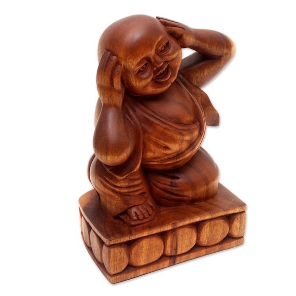Alternate image for Hand Made Suar Wood Buddha Sculpture Hear No Evil