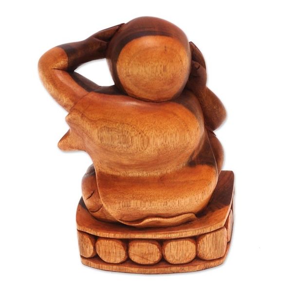Alternate image for Hand Made Suar Wood Buddha Sculpture Hear No Evil