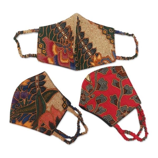 Alternate image for Two Layer Cotton Face Masks Set of 3 Vintage Batik
