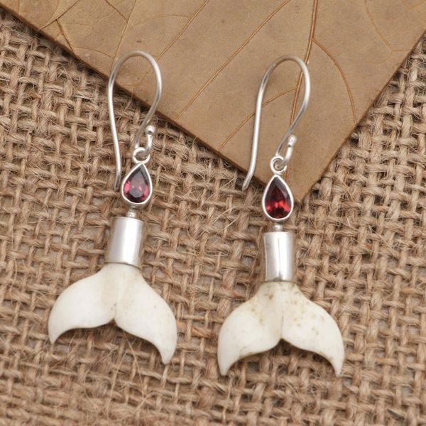 Alternate image for Garnet and Bone Mermaid Tail Dangle Earrings Mermaid Swim