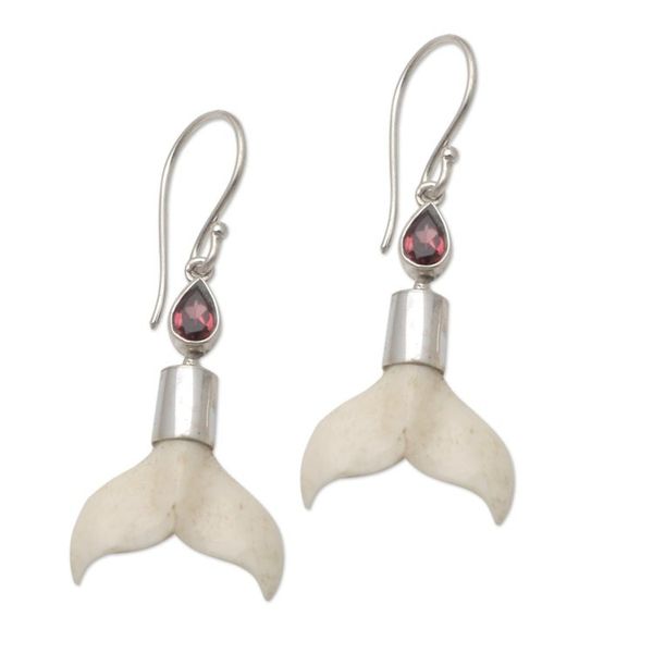 Alternate image for Garnet and Bone Mermaid Tail Dangle Earrings Mermaid Swim