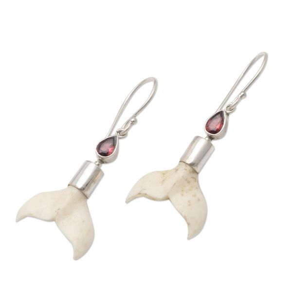 Alternate image for Garnet and Bone Mermaid Tail Dangle Earrings Mermaid Swim