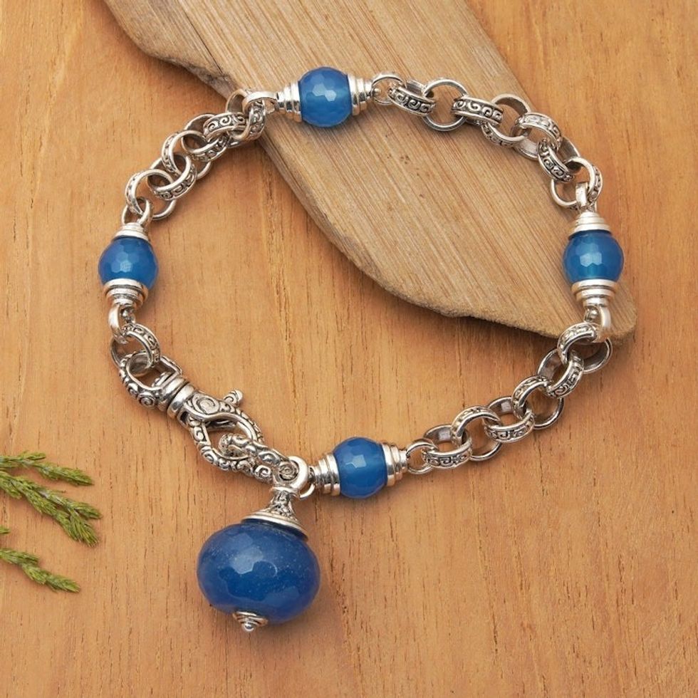 Sterling Silver and Blue Chalcedony Link Bracelet 'Sublime Blue'