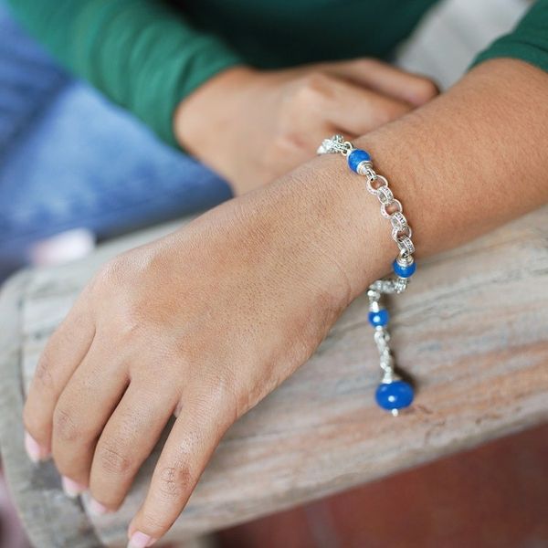 Alternate image for Sterling Silver and Blue Chalcedony Link Bracelet Sublime Blue