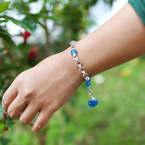 Alternate image for Sterling Silver and Blue Chalcedony Link Bracelet Sublime Blue