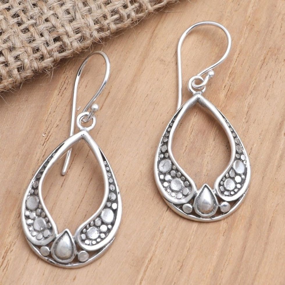 Artisan Crafted Sterling Silver Dangle Earrings 'Castle Window'