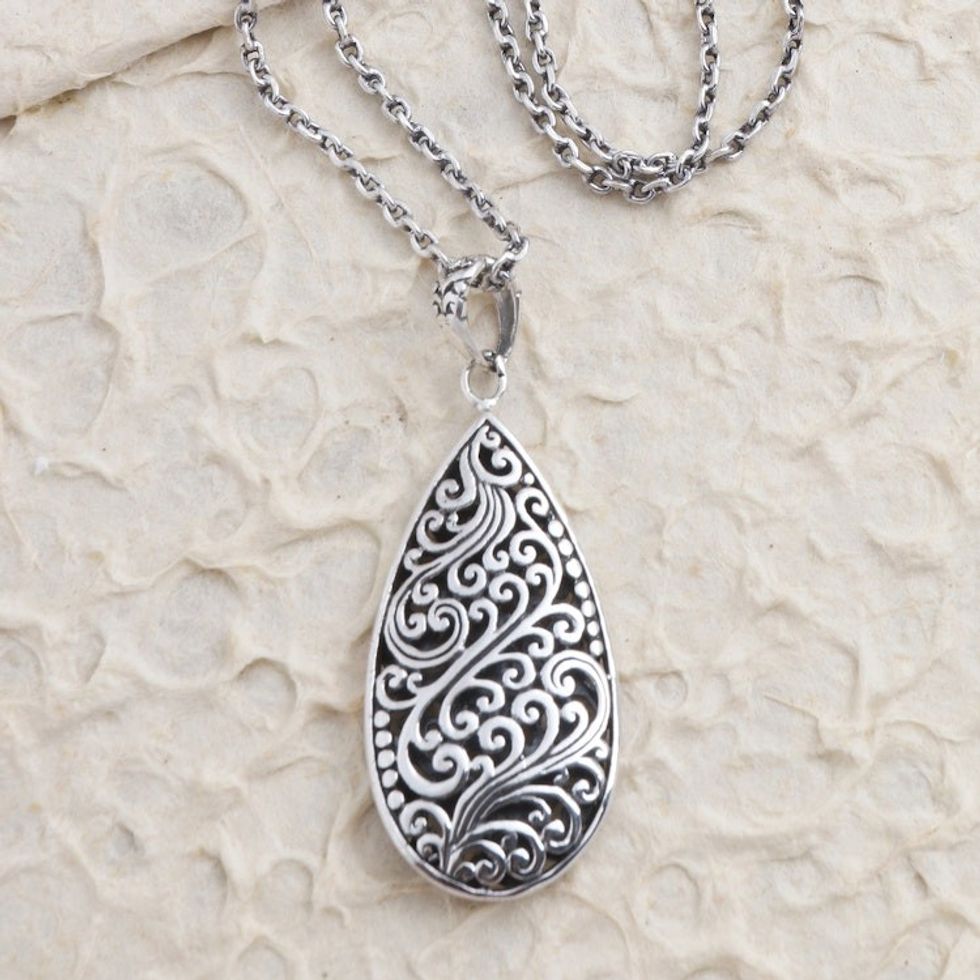 Hand Made Sterling Silver Pendant Necklace 'Decorative Pear'