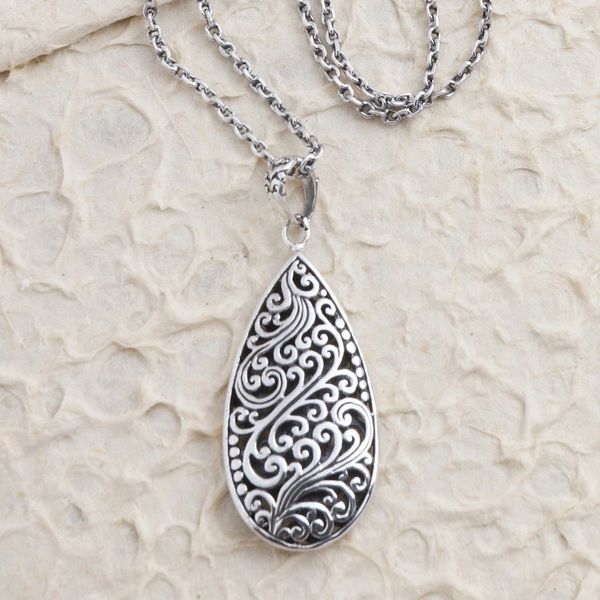 Alternate image for Hand Made Sterling Silver Pendant Necklace Decorative Pear