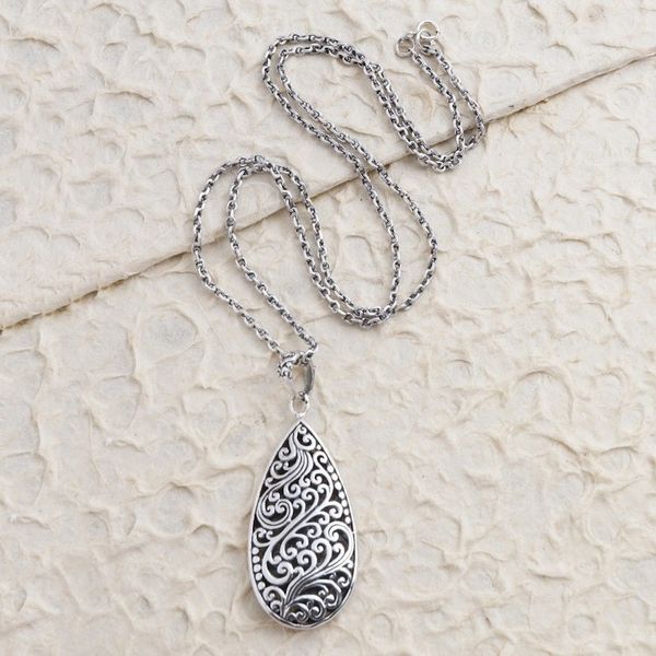 Alternate image for Hand Made Sterling Silver Pendant Necklace Decorative Pear