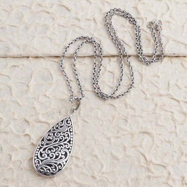 Alternate image for Hand Made Sterling Silver Pendant Necklace Decorative Pear