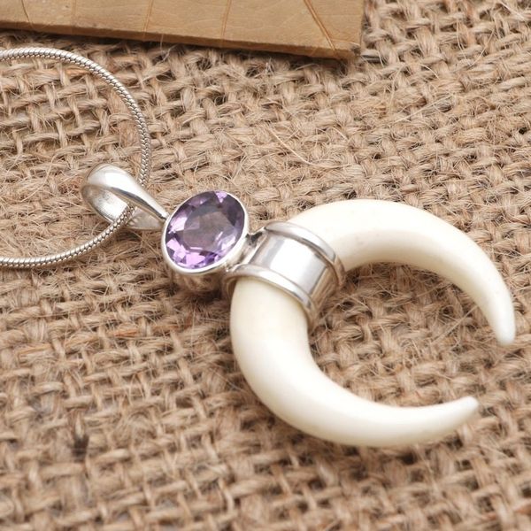 Alternate image for Handmade Amethyst and Sterling Silver Pendant Necklace Pale Moonlight