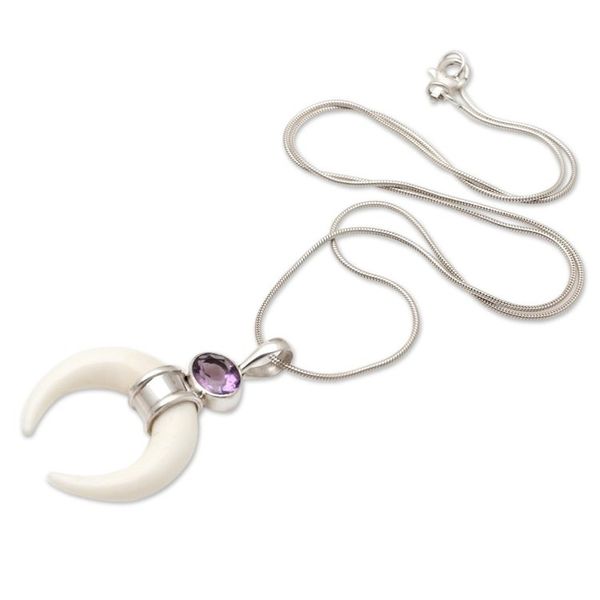 Alternate image for Handmade Amethyst and Sterling Silver Pendant Necklace Pale Moonlight