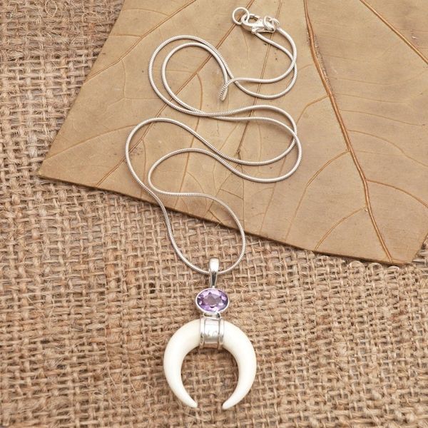 Alternate image for Handmade Amethyst and Sterling Silver Pendant Necklace Pale Moonlight