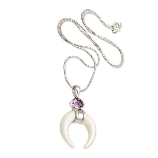 Alternate image for Handmade Amethyst and Sterling Silver Pendant Necklace Pale Moonlight