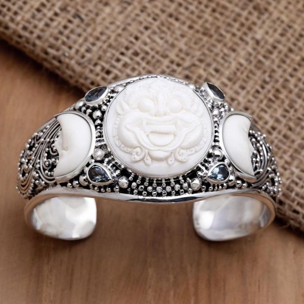Alternate image for Hand Made Blue Topaz and Sterling Silver Cuff Bracelet Barong Moon