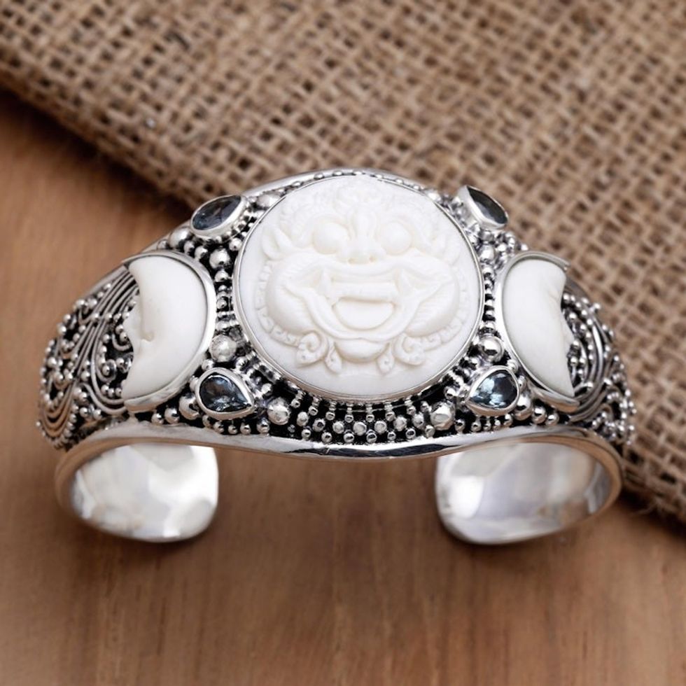 Hand Made Blue Topaz and Sterling Silver Cuff Bracelet 'Barong Moon'