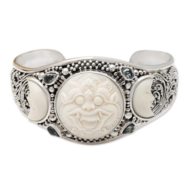Alternate image for Hand Made Blue Topaz and Sterling Silver Cuff Bracelet Barong Moon