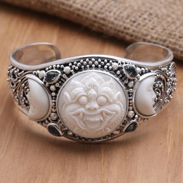 Alternate image for Hand Made Blue Topaz and Sterling Silver Cuff Bracelet Barong Moon