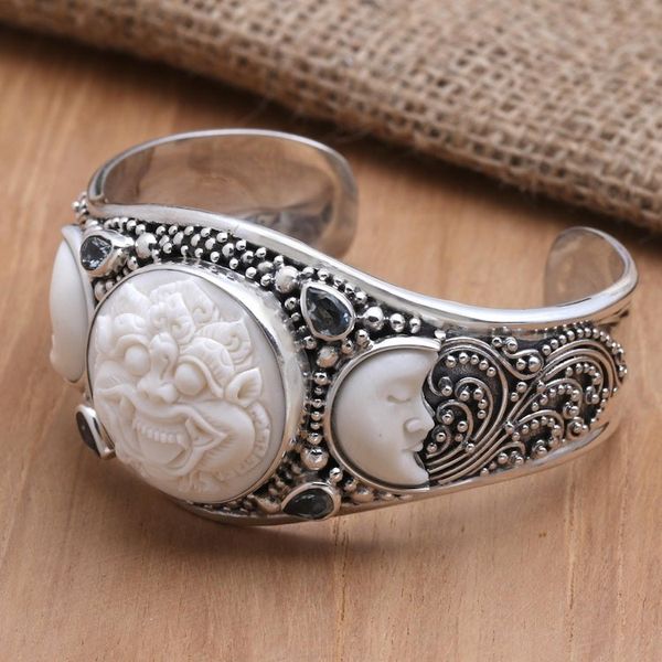 Alternate image for Hand Made Blue Topaz and Sterling Silver Cuff Bracelet Barong Moon