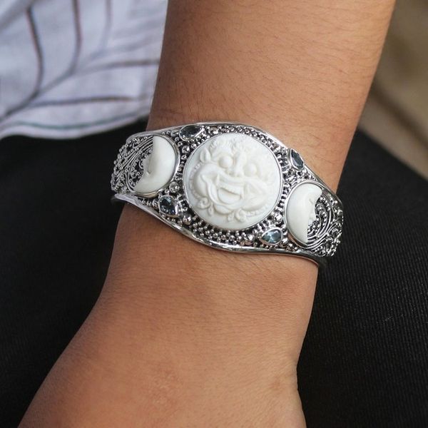 Alternate image for Hand Made Blue Topaz and Sterling Silver Cuff Bracelet Barong Moon