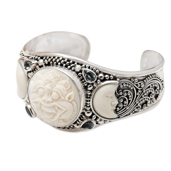 Alternate image for Hand Made Blue Topaz and Sterling Silver Cuff Bracelet Barong Moon