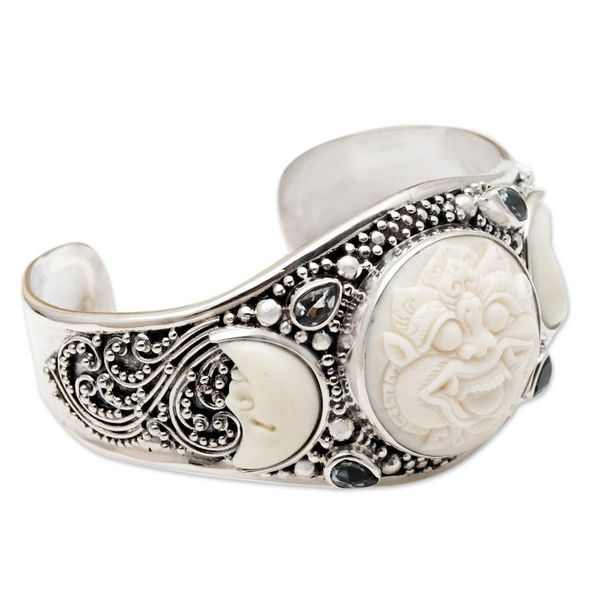 Alternate image for Hand Made Blue Topaz and Sterling Silver Cuff Bracelet Barong Moon