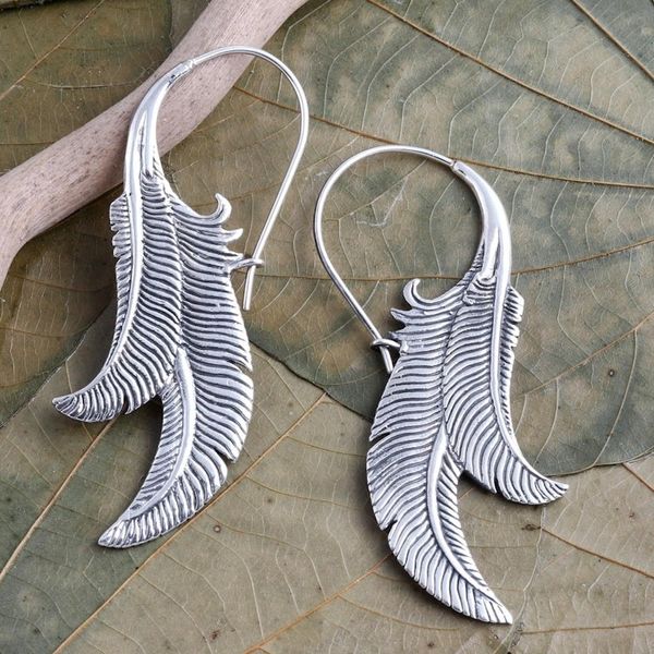 Alternate image for Hand Made Sterling Silver Banana Leaf Drop Earrings Swinging Banana Leaves